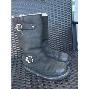 UGG Kensington Boots Women Sz 7 Shearling Buckles Leather‎ Motorcycle Black 5678